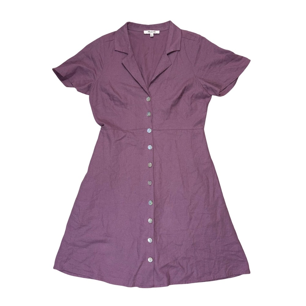 Madewell Purple Linen Blend Button Front Mini Dress Pockets Size‎ 0 Short Sleeve